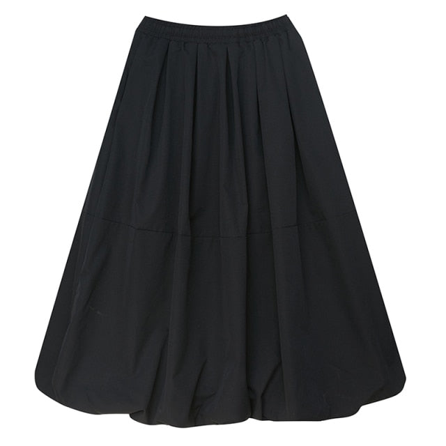 Black Vintage High Waist Pleated Skirt Women Plus Size