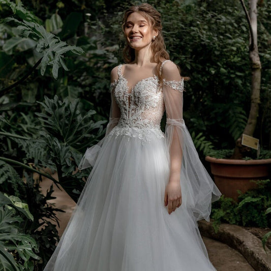 Wedding Dress with Sleeves Court Train