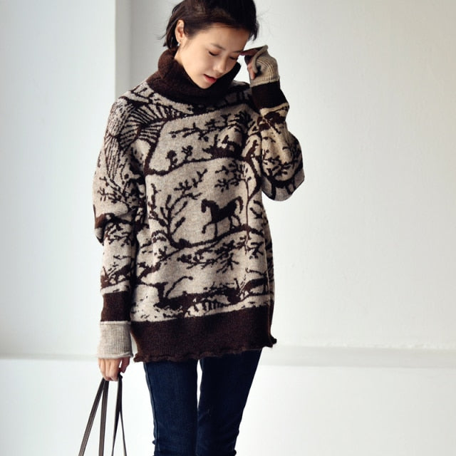 soft flapped turtleneck warm sweater for women winter