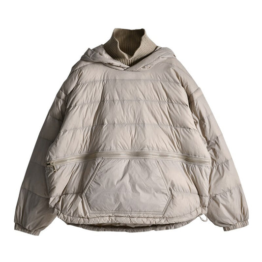 loose hooded light high neck down jacket women winter