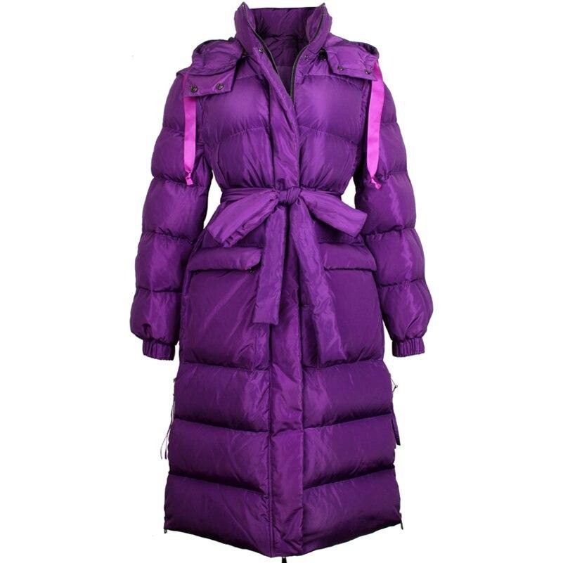 Women vintage camouflage print belt slim thick winter down coat