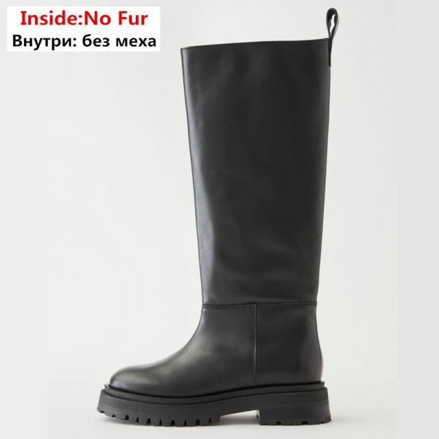 NWinter Straight boots Ladies Knee High Boots Fashion Platform Shoes