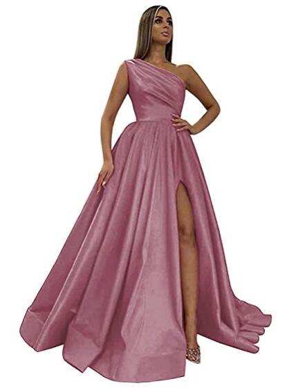 Festival Red A Line Long Prom Dresses Side Split