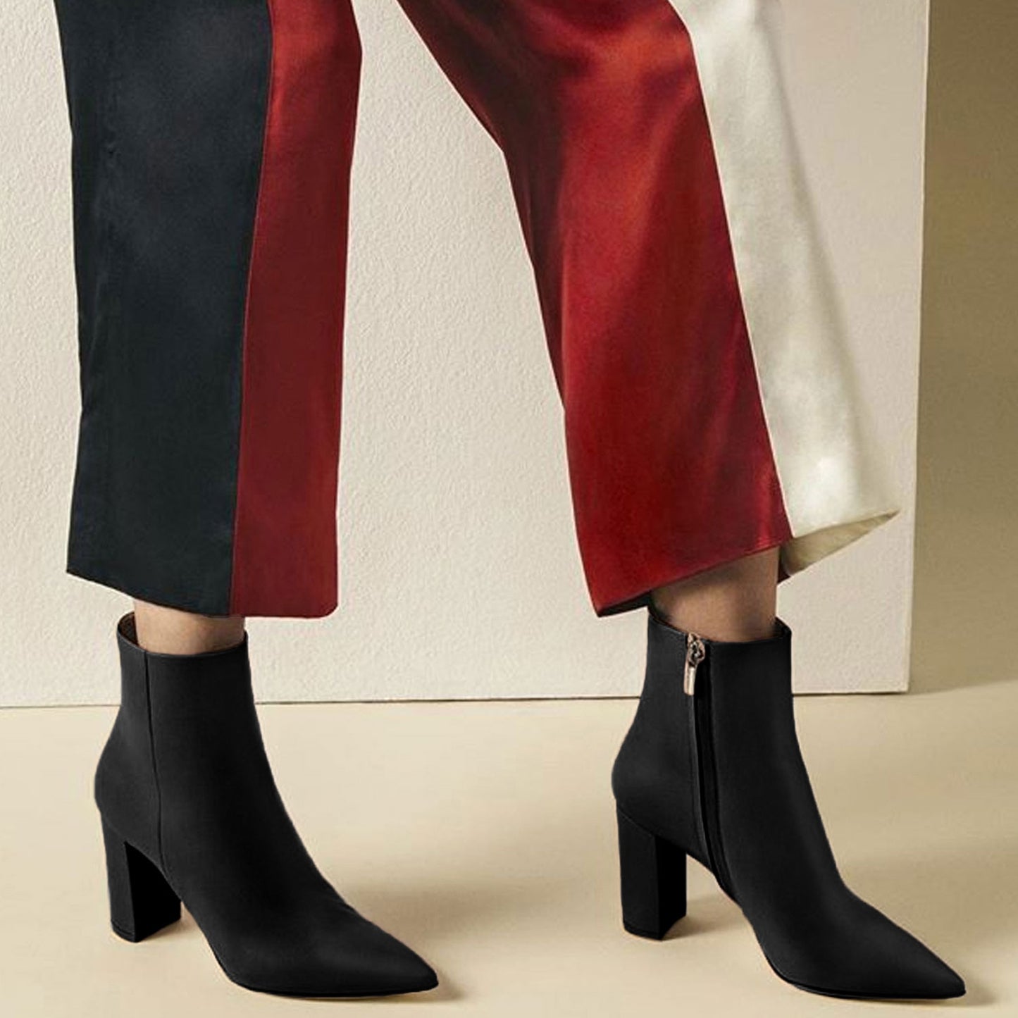 Black Leather Ankle Boots Red Sole Kate Stiletto Heel Pointed Toe