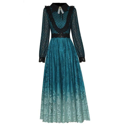 stitching sequins waist gradient print Mid-Calf dress