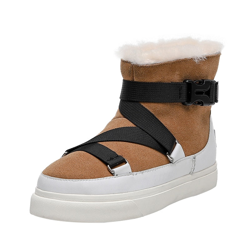 Women Snow Boots Real Leather Warm Fur Winter Shoes
