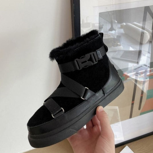 Women Snow Boots Real Leather Warm Fur Winter Shoes