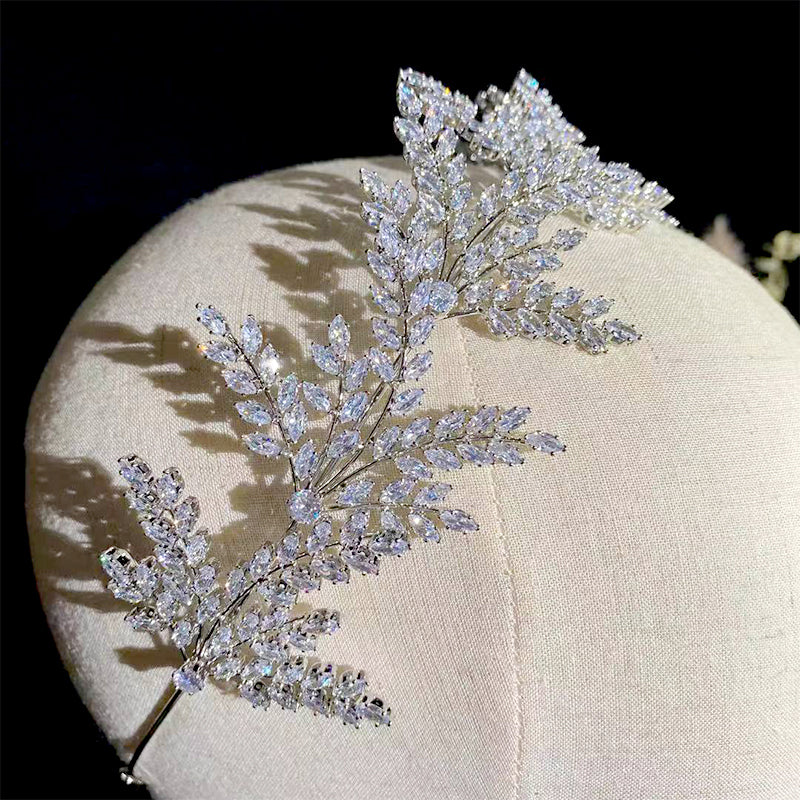 Fashion Bride Headband Crystal Leaf Hair Band Bridal Crown