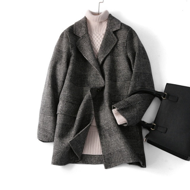 Elegant Office Chic Wool Blend Khaki Blue Winter Coats