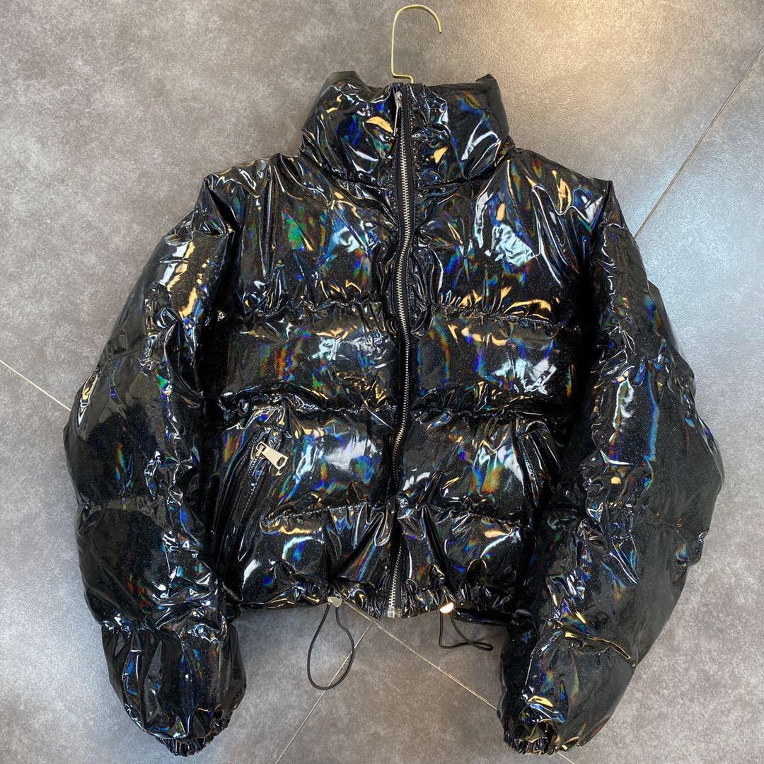 colorful pearlescent patent leather shiny pure color cotton jacket