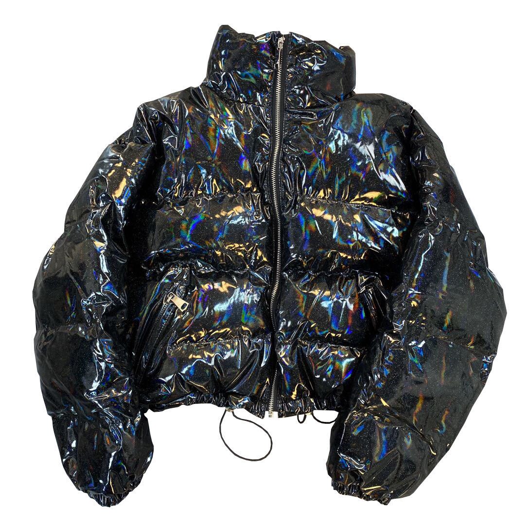 colorful pearlescent patent leather shiny pure color cotton jacket