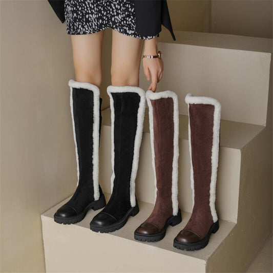 冬用ウールレディースロングブーツソフトレザーシューズ