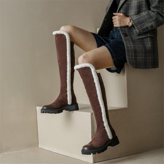 冬用ウールレディースロングブーツソフトレザーシューズ