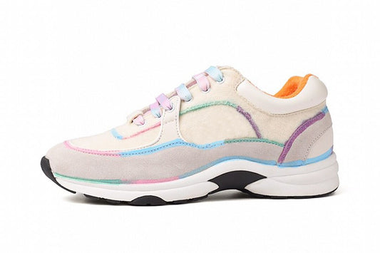 women's leather lace up thick soled Sequin running shoes