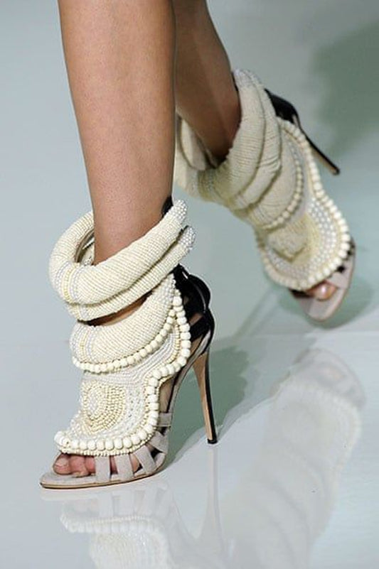 Luxury Pearl Embellished Peep toe Sandals Woman