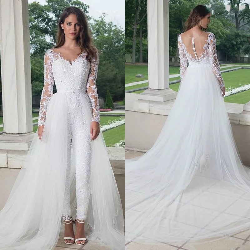 Long Sleeve Jumpsuit Wedding Dresses  Elegant