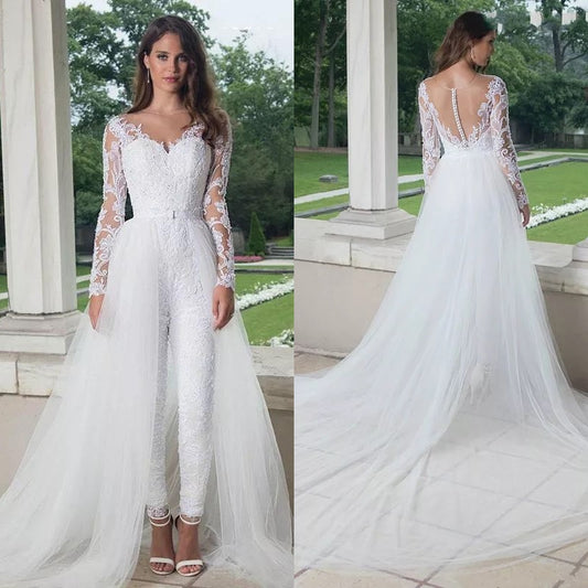 Long Sleeve Jumpsuit Wedding Dresses  Elegant