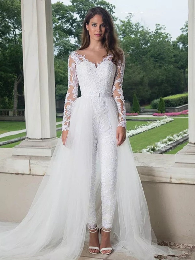Long Sleeve Jumpsuit Wedding Dresses  Elegant