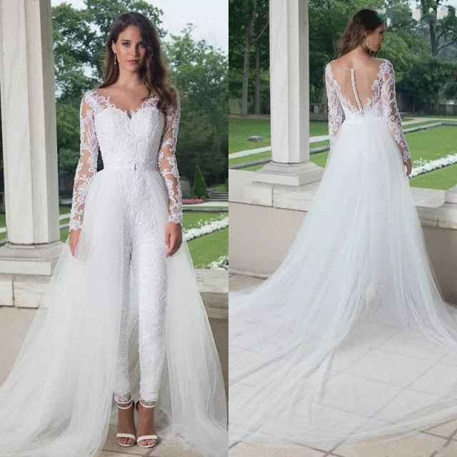 Long Sleeve Jumpsuit Wedding Dresses  Elegant