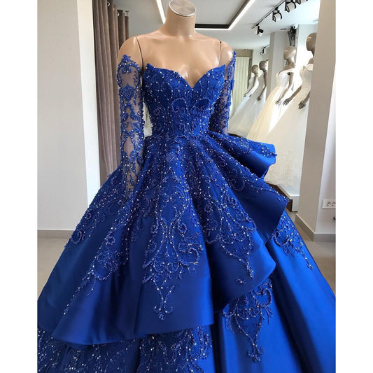 Blue Luxury Elegant Evening Dresses Gowns Custom Made