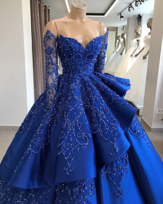 Blue Luxury Elegant Evening Dresses Gowns Custom Made