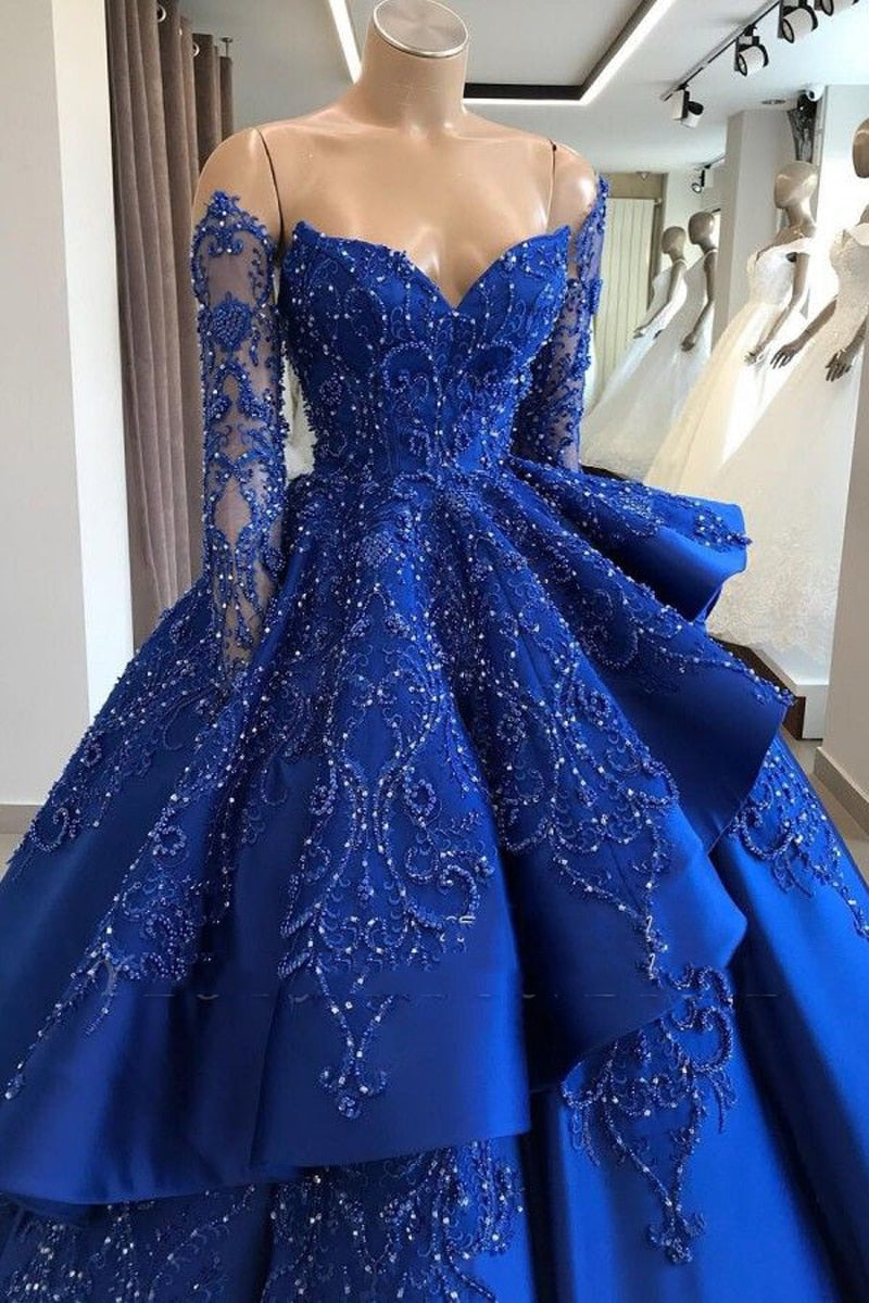 Blue Luxury Elegant Evening Dresses Gowns Custom Made