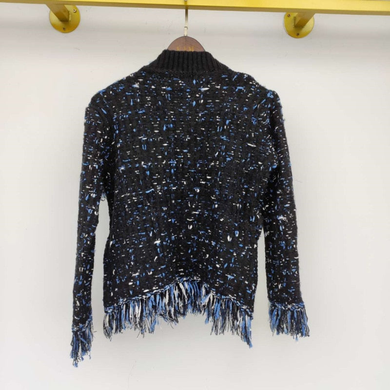 Korea Chic Tassel Wool Mixed Color Knitted  Sweater Coat