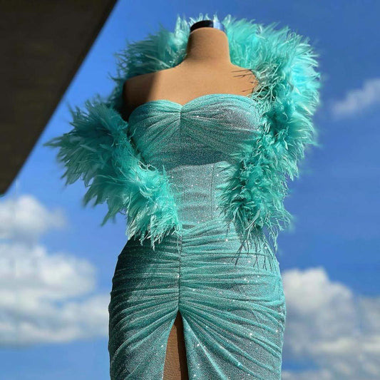 マーメイド ストラップレス スプリット シャイニー フォーマル イブニング ドレス