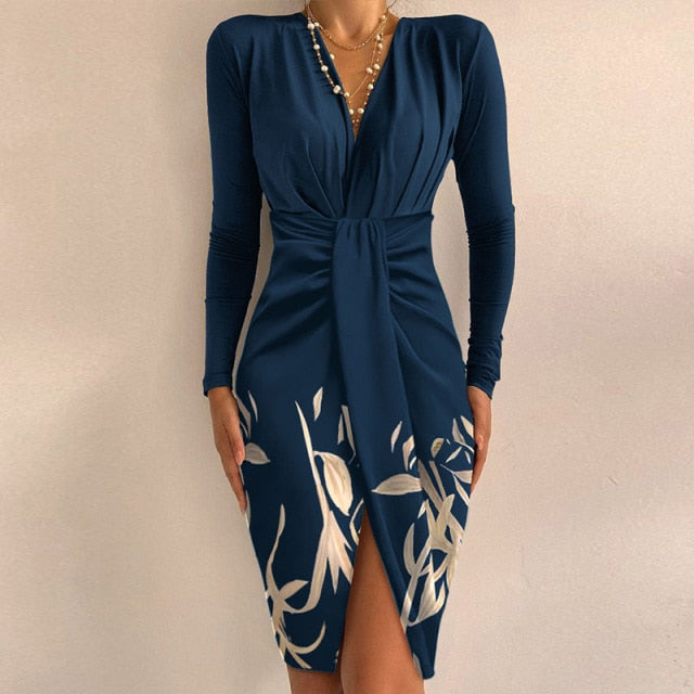 エレガントなオフィスレディースフォールドスプリットミニドレス 2022 春