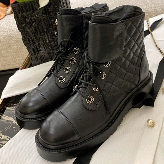 ラウンドトゥ 厚底 スクエアヒール マーティンブーツ レディース