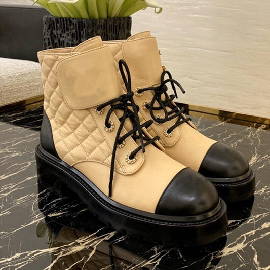 ラウンドトゥ 厚底 スクエアヒール マーティンブーツ レディース