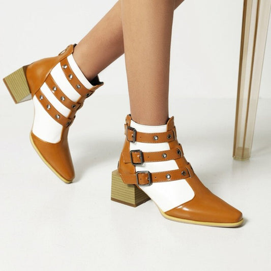 新しいパンクメタルバックルブーツレディースビッグプラス