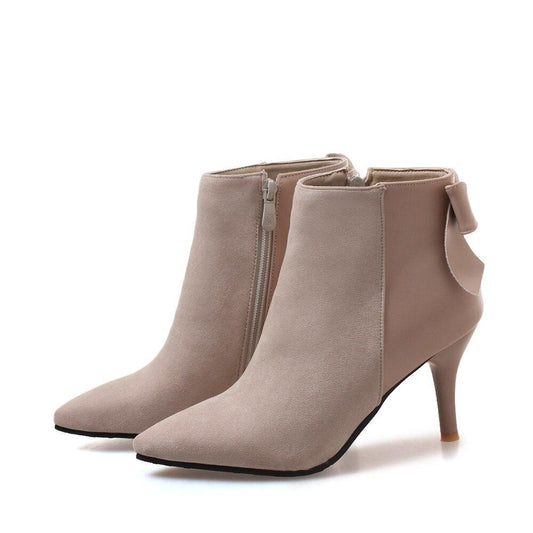 Black Beige Women Ankle Motorcycle Boots