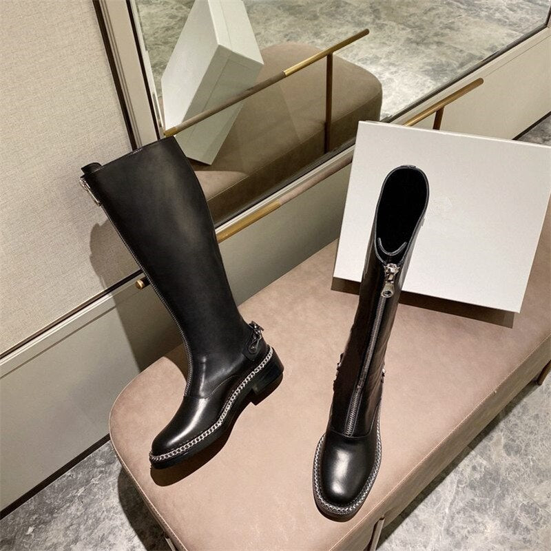 Women Low Heel Buckle Patchwork Punk Cool Motorcycle Boots