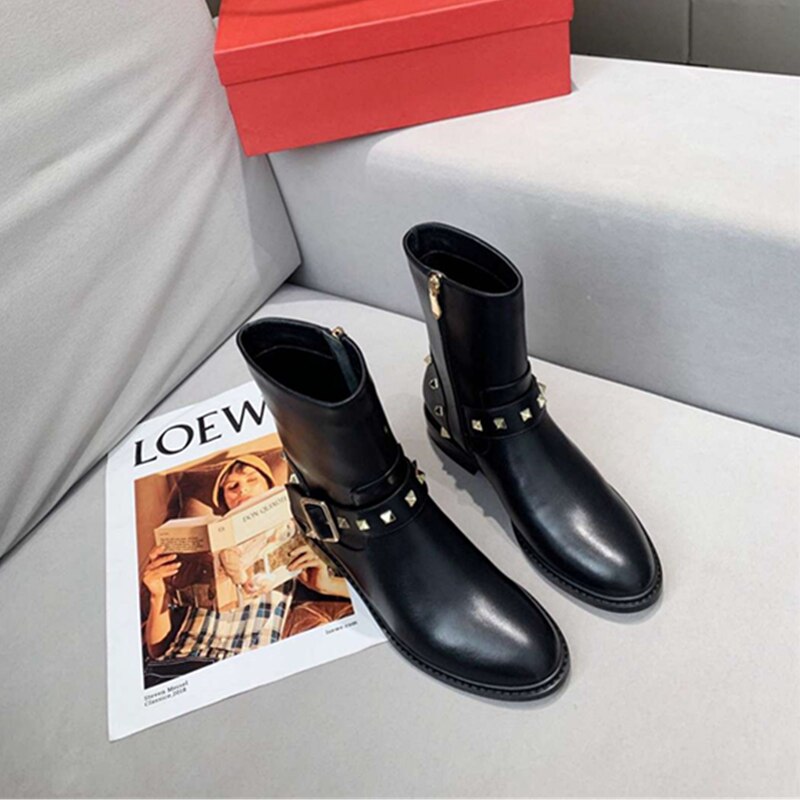 Women Long Short Motorcycle Boots Knee High Round Toe