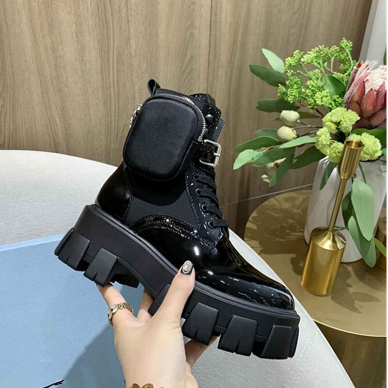 レディース モーターサイクルブーツ 厚底 レースアップ ラウンドトゥ