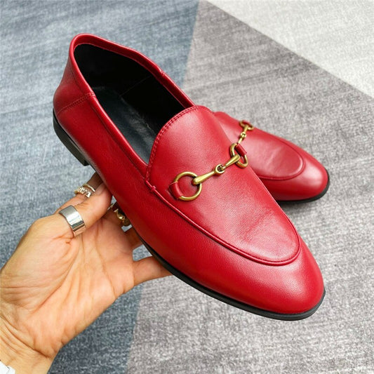 金属チェーン装飾レディースシングルシューズラウンドトゥ