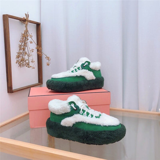 冬のカラーマッチングフルウールデザインレディースフラットシューズ