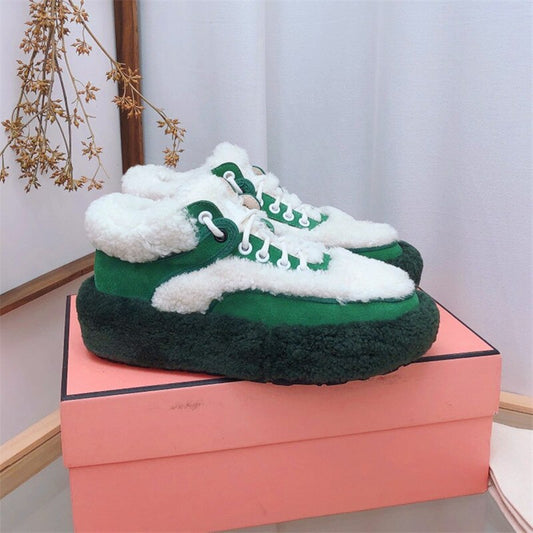 冬のカラーマッチングフルウールデザインレディースフラットシューズ