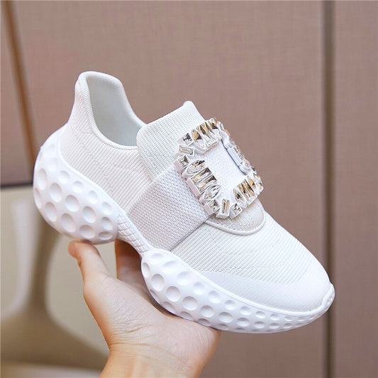 Rhinestone buckle design women's single shoes