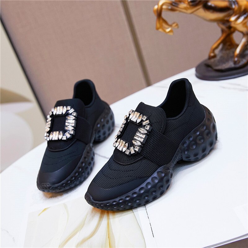 Rhinestone buckle design women's single shoes
