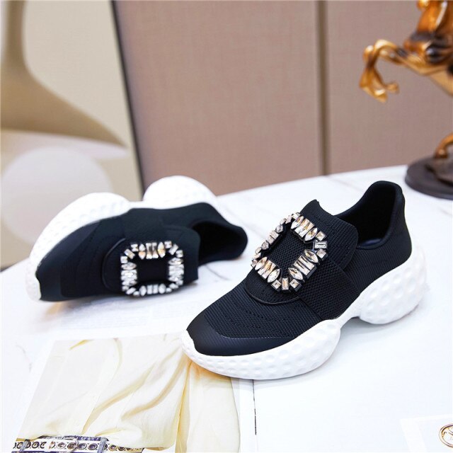 Rhinestone buckle design women's single shoes