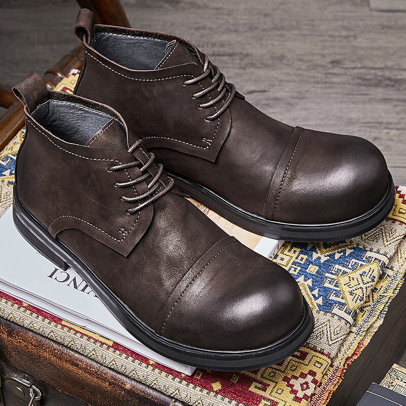 高級メンズトップレザーシンプルショートブーツ