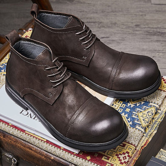 高級メンズトップレザーシンプルショートブーツ
