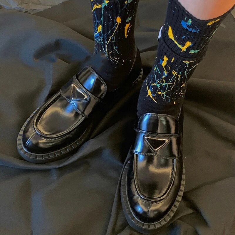 ラウンドトゥレザー厚底レディースローファー