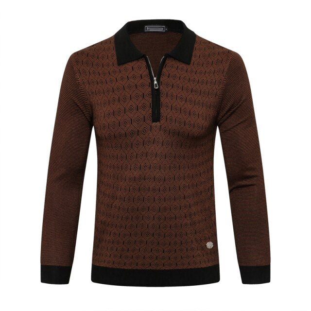 men's warm zipper Embroidery Long sleeve Sweater wool