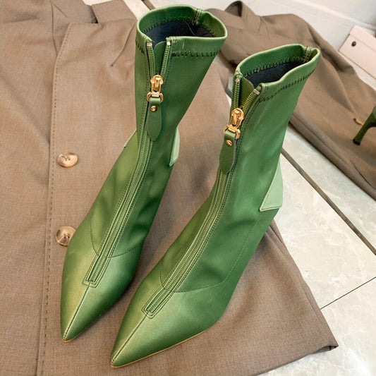 ポインテッドトゥレザーアンクルブーツレディース