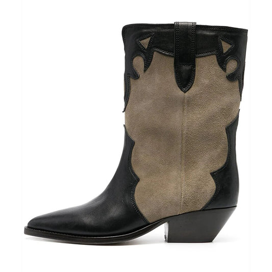 レディース レザー ローヒール ポインテッドトゥ カウボーイブーツ