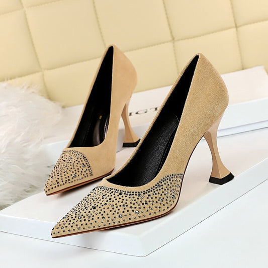 Women Rhinestone Design Pointed Toe Pumps