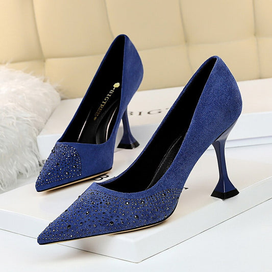 Women Rhinestone Design Pointed Toe Pumps
